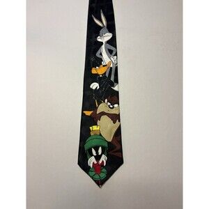 Vintage 1996 Looney Tunes Mania Tie Bugs Bunny Daffy Taz Marvin Mens Necktie USA